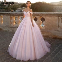sevintage pink wedding dresses boho off the shoulder a line wedding bridal gown appliques lace country corset bride dress 2021