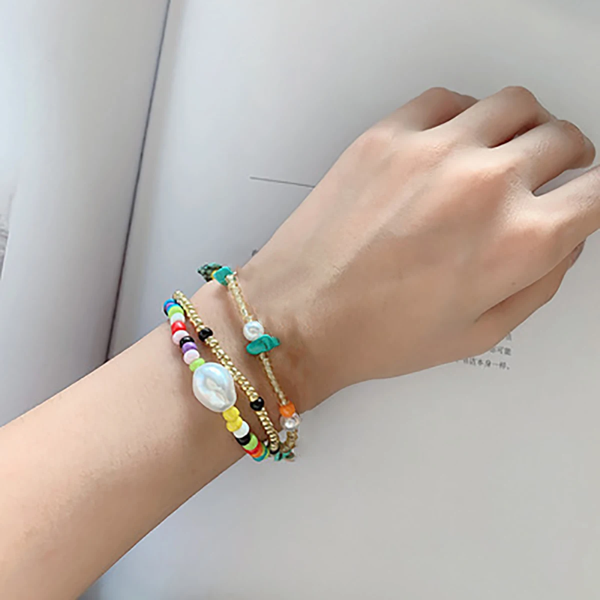 

Moloye 2021 Japanese And Korean Ethnic Style Color Rice Bead Bracelet Natural Turquoise Personality Bracelet Jewelry Women