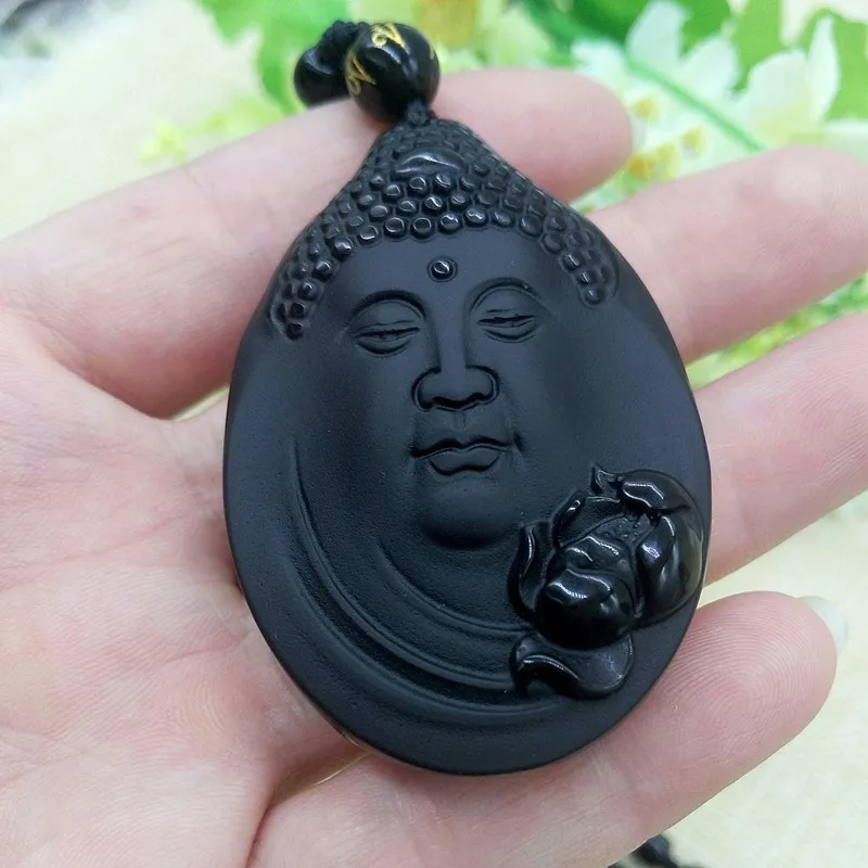 Природный обсидиан Будда шася Мани нефритовая подвеска ювелирные изделия удача