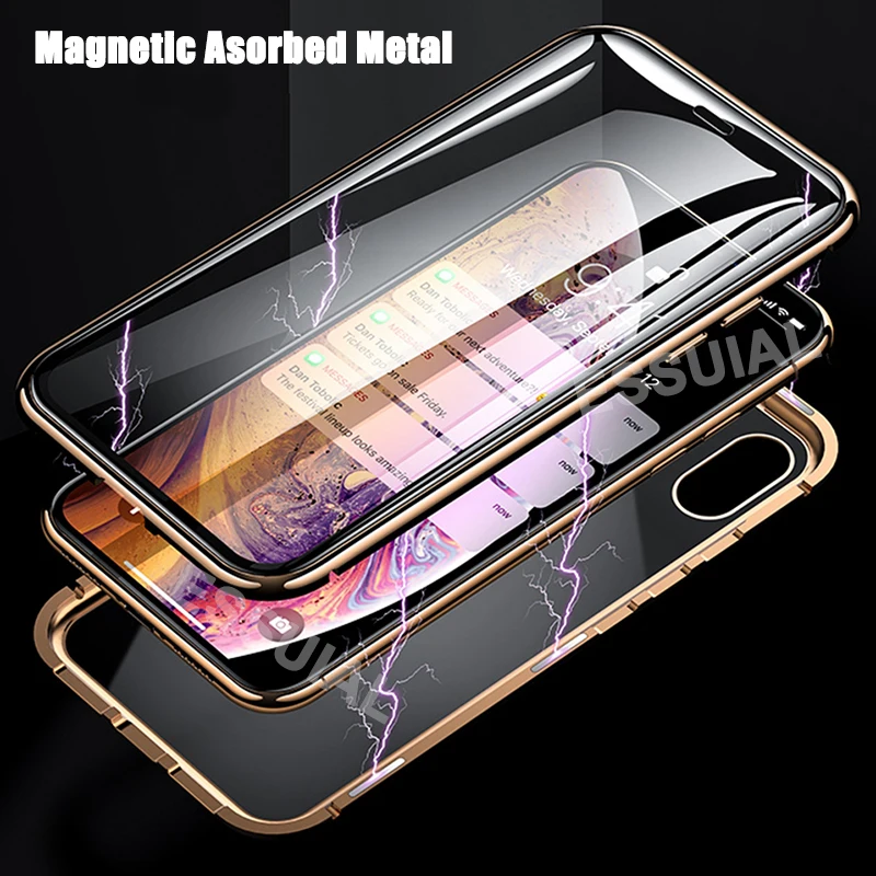 360 магнитный адсорбционный металлический чехол для iPhone SE 11 Pro XS Max XR двухсторонний