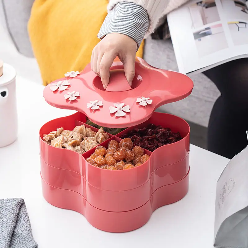 

Home Living Room Creative Nuts Sealed Dried Fruit Plate Compartment with Lid Storage Box Candy Box Fruit Plate Snack Box New