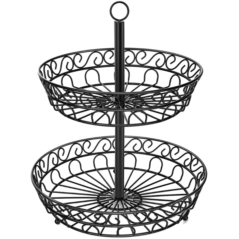

2-ярусная металлическая корзинка-тарелка для фруктов, съемная столешница, винтажный черный поднос с вырезами, подставка, декоративные кухон...