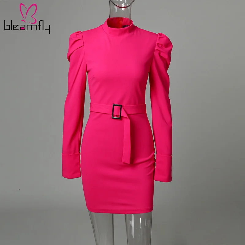 Для женщин воздушный рукав с манжетами на пуговицах облегающее мини платье