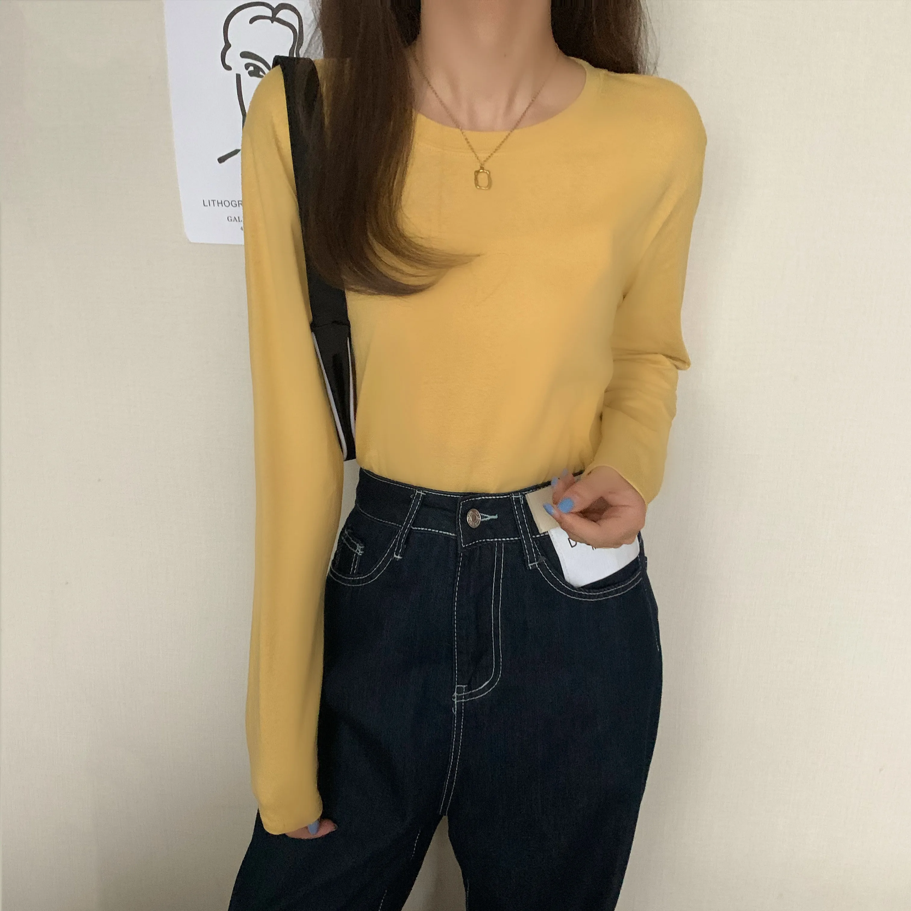 

XZ2521 All-match slimming simple top student long-sleeved t-shirt women