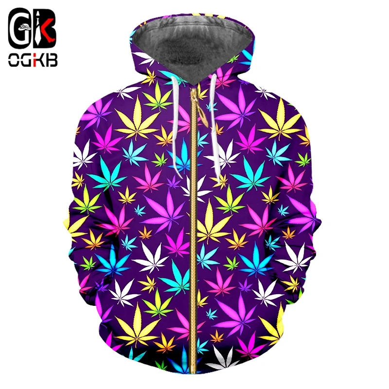 OGKB худи на молнии новинка длинный рукав подходит для листвы 3D пуловер принт с