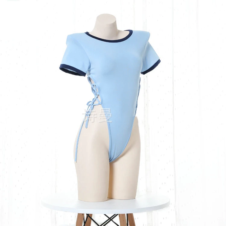 Light Blue Прозрачное Сетчатое боди на бретельках с полой стороной, сексуальное нижнее белье, бикини для косплея, эротическая одежда для сна Kawaii, сексуальная одежда для женщин - Цвет: Light Blue