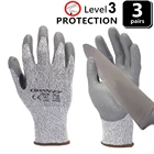 Защитные рабочие перчатки Hanvo, 3 пары, 13 калибр, HPPE, серый полиуретан с покрытием ладонью