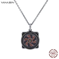 vanaxin it cooling computer fan shape pendant hip hop 925 sterling silver jewelry iced out cz black men chain necklaces box