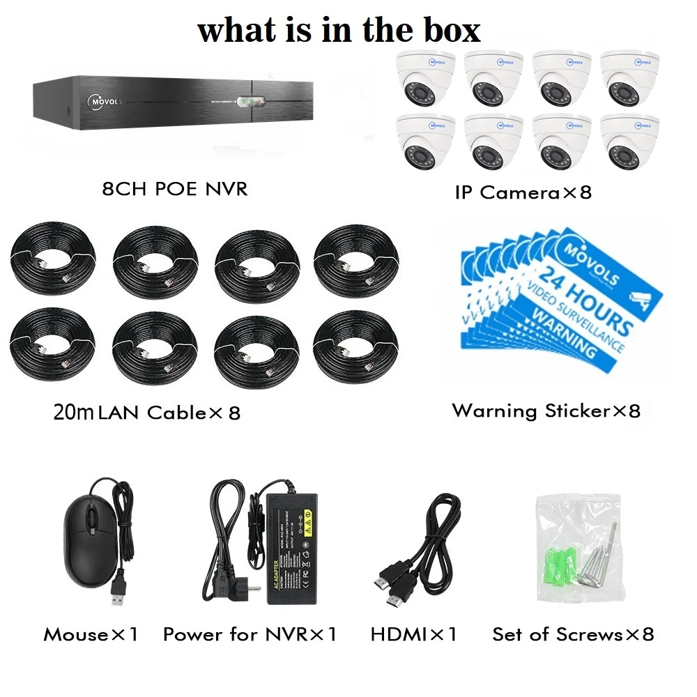 

Movols 1080P POE NVR Kit H.265 Security Camera System 8CH 2.0MP IR Indoor Outdoor CCTV 8PCS POE IP Camera Video Surveillance Set