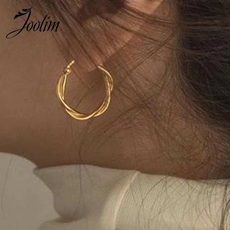 

Joolim High Quality PVD Gold Finish Stainless Steel Simple Rope Hoop Earring Tarnish Free Gold Jewelry