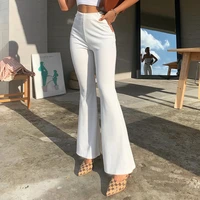 women fall winter harajuku loose bell bottom pants 2021 solid white knitting sexy cut out high waist flare pant female trousers
