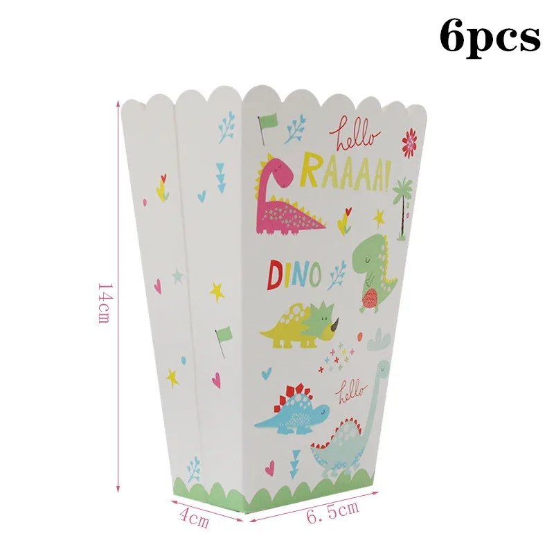 Popcorn box 6pcs Мотив динозавра праздничный набор столовой посуды Одноразовая бумажная тарелка скатерть торт Топпер с первого дня рождения товары для мальчиков - Цвет: Popcorn box 6pcs