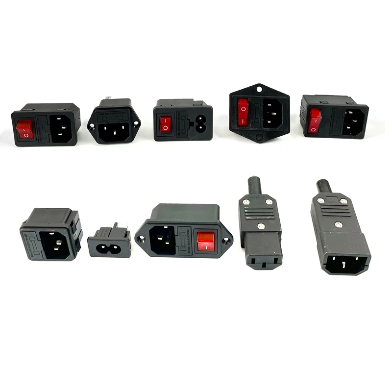 IEC320 C14 электрическая розетка переменного тока 3-контактный красный ...