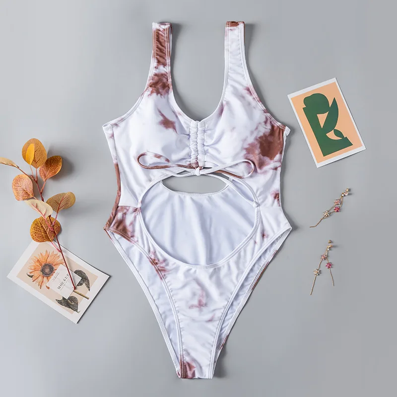 Цельный купальник с завязками на шее 2020 бикини высокой талией бразильский