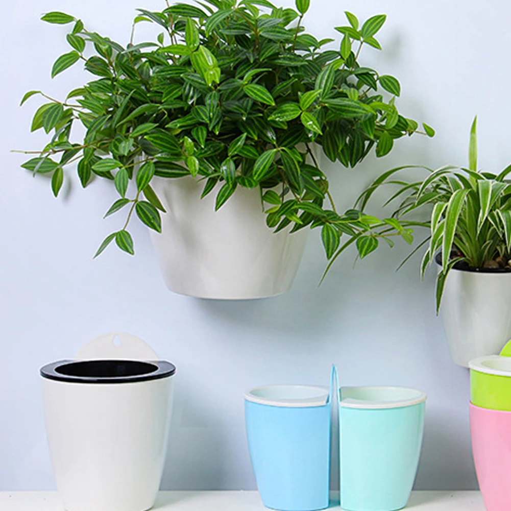 

5PCS Succulent Plants Pot Self-Watering Flower Plants Wall Hanging Pot Succulent Plastic Wall With 5 Hooks Indoor Black White