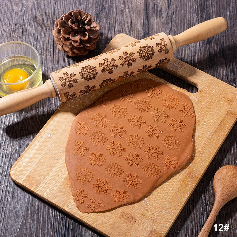 Рождественская деревянная роликовая Скалка с тиснением в виде снежинки|Скалки и