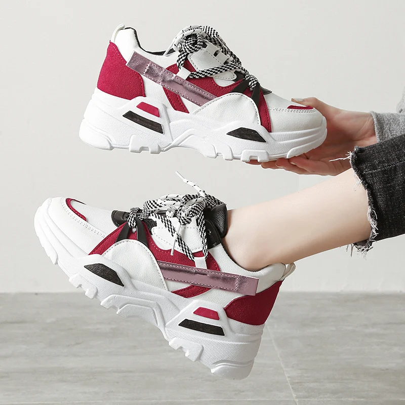 

Women Shoes Increased New Large Size Women's Fashion Walking Low-top Breathable Sneakers Thick Shoes Lace-up Single Shoes