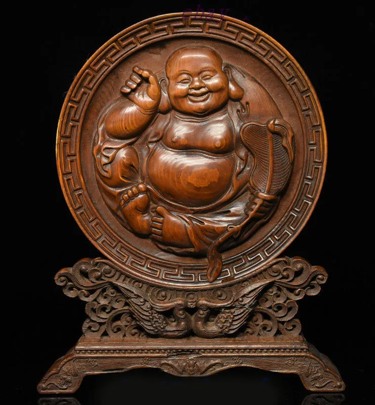 

Свадебное украшение, 8 дюймов, резьба по китайскому боксу, счастливая смешная статуя Будды матреи, экран, Рождество