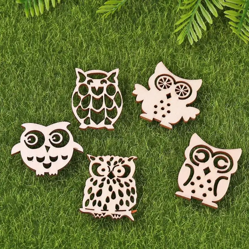 10 шт. поделки Сова Форма деревянные ломтики пустые полые Детские швейные