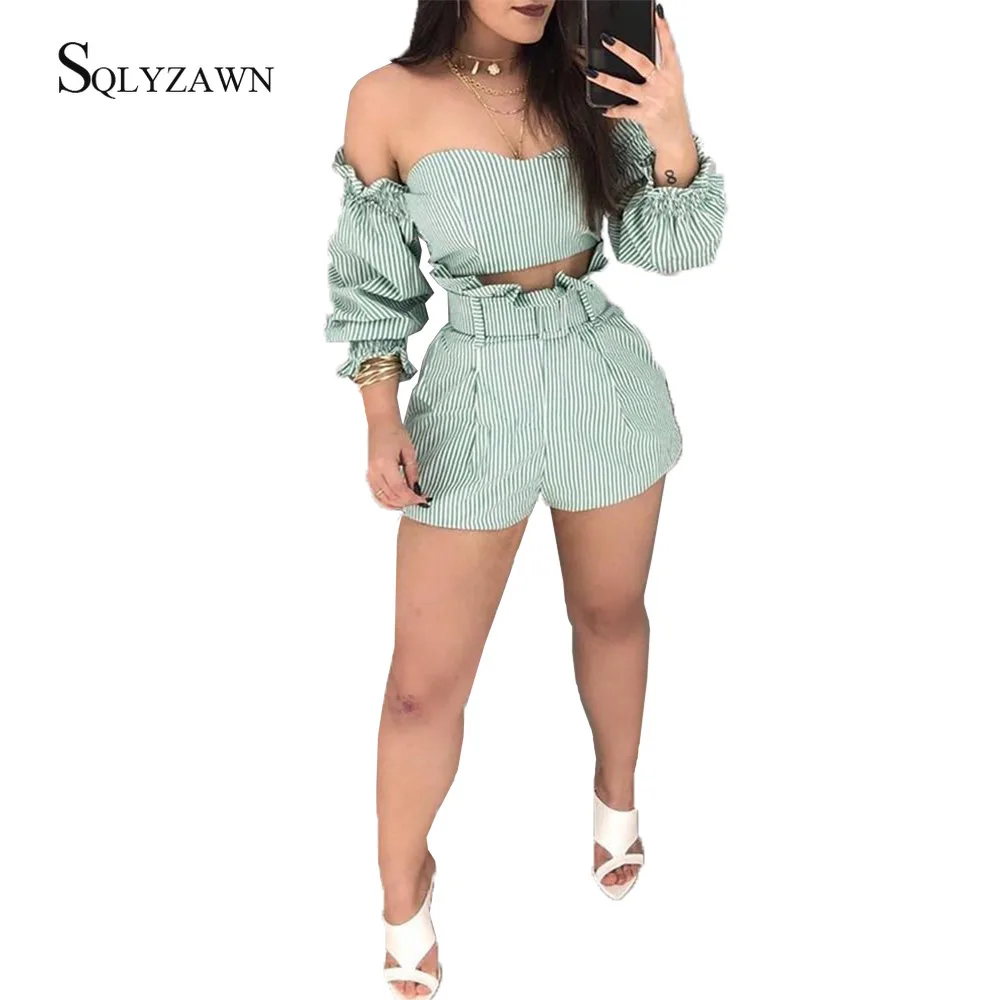 Женский комплект из 2 предметов топа и шортов с открытыми плечами длинным