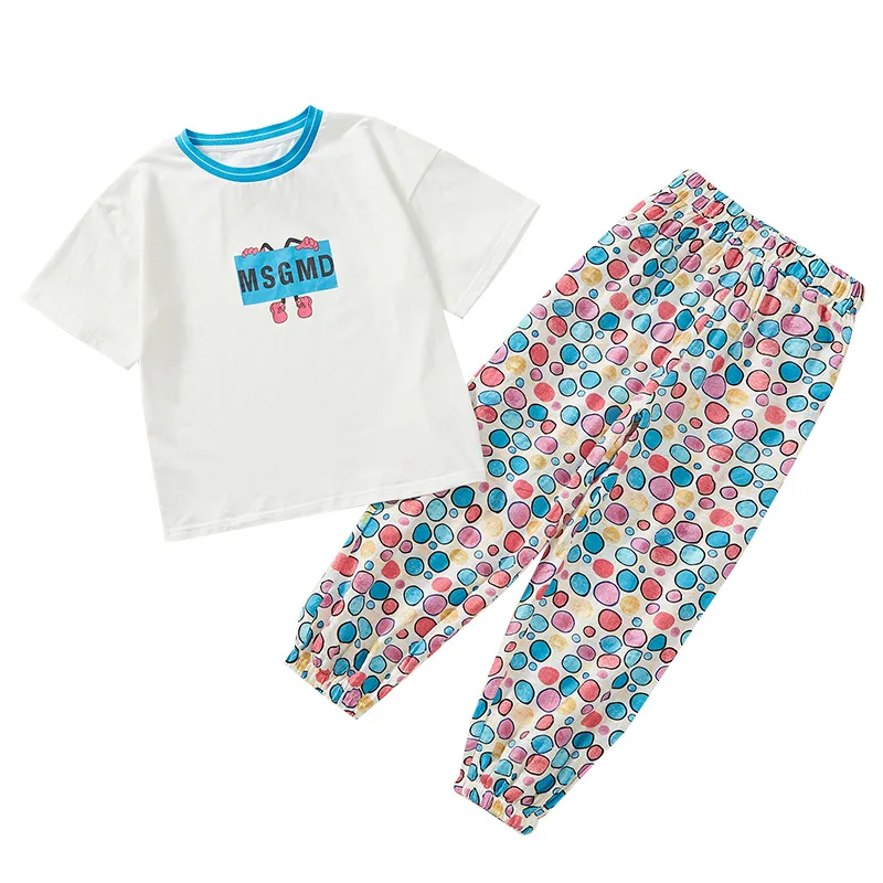 

Girl child han edition short-sleeved summer wear suits the new summer 2021 cuhk anti-mosquito two-piece pants brim children