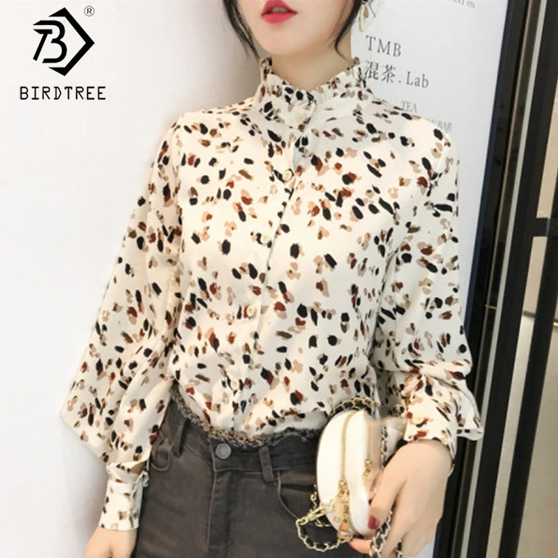 Новинка осени 2019 женская шифоновая блузка Модный цветочный принт
