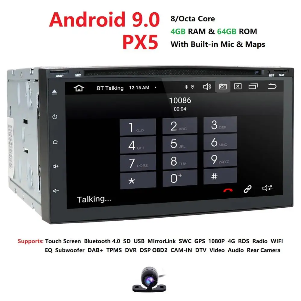 Android9.0 OctaCore 4 грамма+ 64 гром Автомобильный DVD Радио 2din универсальный gps Навигация стерео аудио HD 4GWIFI Bluetooth SWC BT CAM DVBT CD