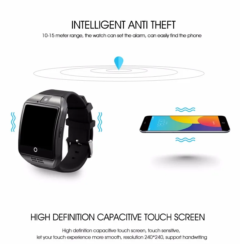 Умные часы Q18, Bluetooth, умные часы, Facebook, Whatsapp, Twitter, синхронизация, поддержка sim-карты, фитнес-трекер, наручные часы для IOS, Android