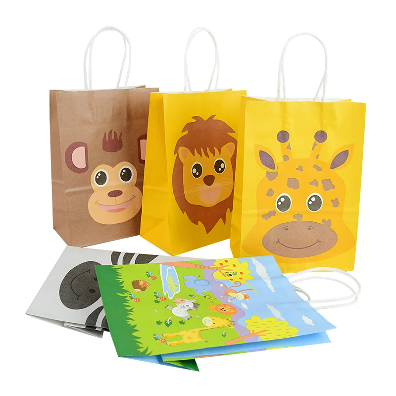 

5Pcs Jungle Safari Animal Zoo Kraft Paper Candy Bag Gift Packing Tote Bag For Kids 1st Birthday Party Baby Shower Decor Supplies