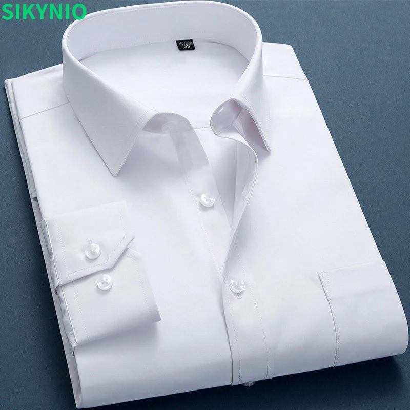 

Мужская хлопковая рубашка с длинным рукавом, белая однотонная деловая Рабочая Рубашка, не требует глажки, с защитой от морщин, новинка весны...