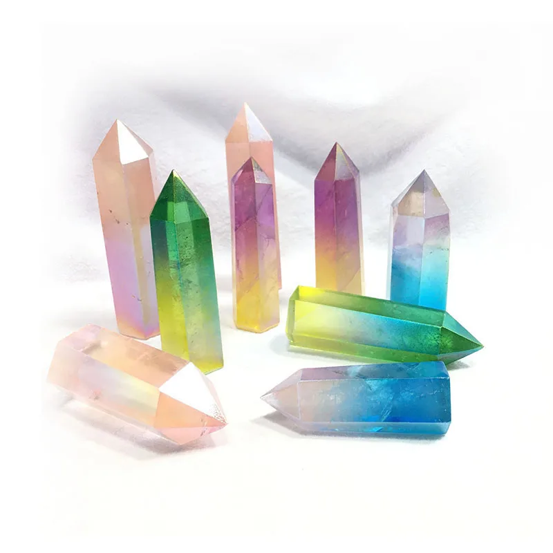 

Wholesale natural angel aura crystal wand determined polished points crystals healing stones tower for fengshui decoration