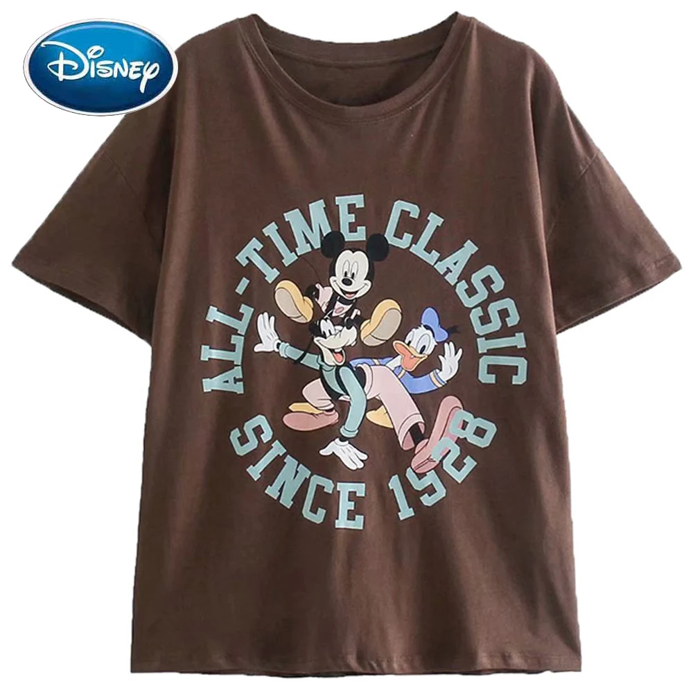 

Disney T-Shirt Fashion Mickey Mouse Goofy Donald Duck Letter Cartoon Print Harajuku Vintage Women O-Neck Short Sleeve Tee Tops