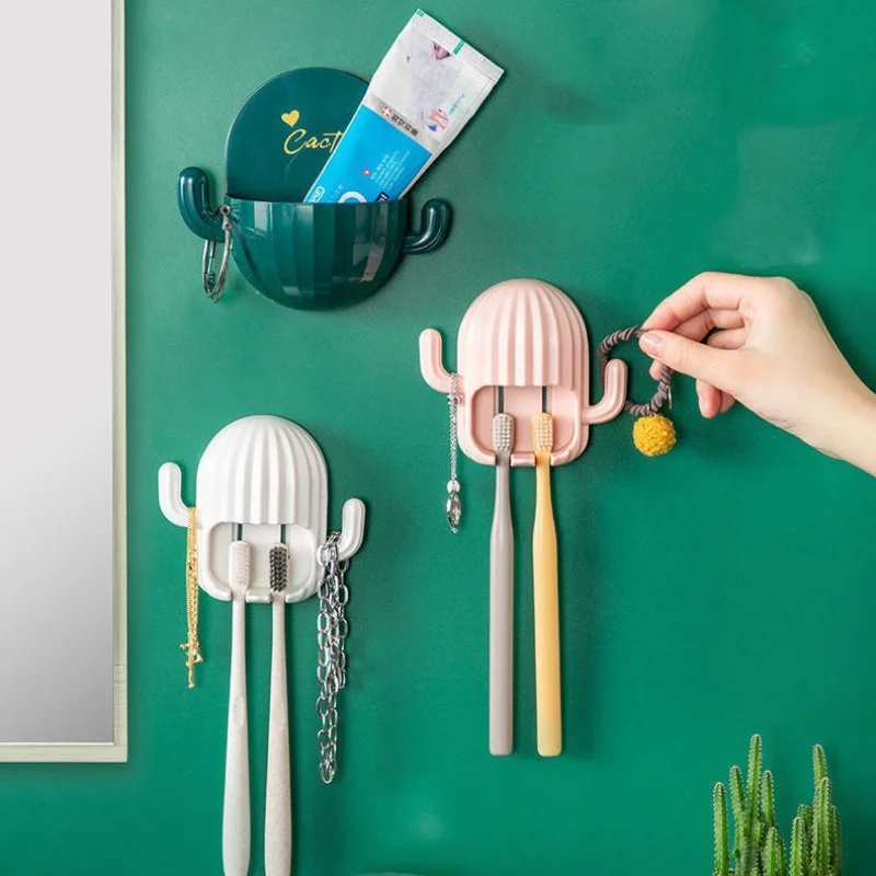 

Wall-mounted Electric Toothbrush Holder Cactus Hook Creative Drain Shelf Toothbrush Organizer Bathroom Storage Rack Accessories