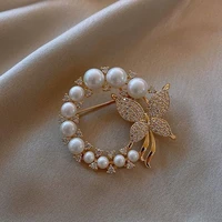 pearl rhinestone round brooch womens baroque fashion elegant butterfly brooch pin party wedding gifts