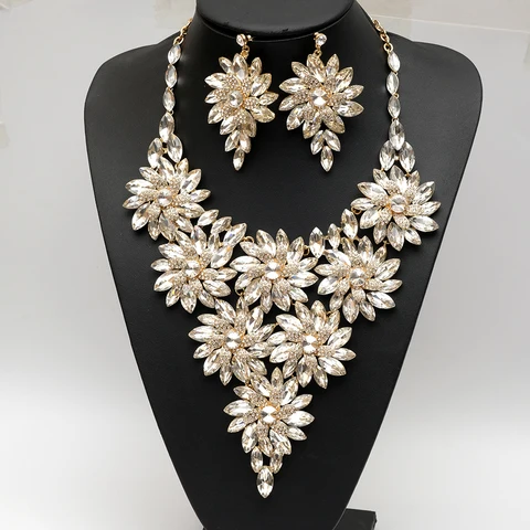 Роскошный большой комплект из ожерелья и серег с кристаллами золотого цвета, ювелирные изделия, индийская мода, свадебные аксессуары для невесты