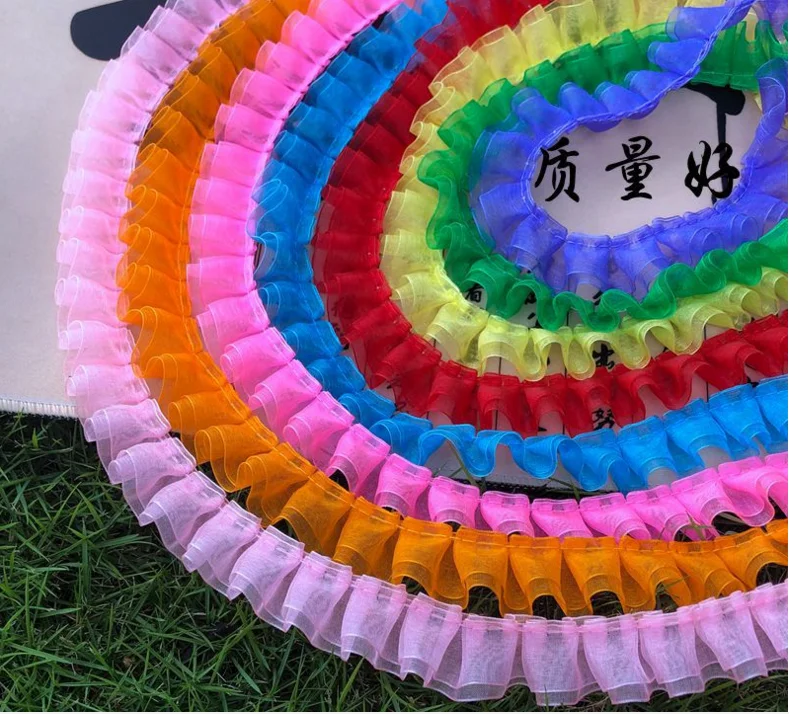 Продажа по двору доступно 8 цветов двухслойная плиссированная отделка из органзы