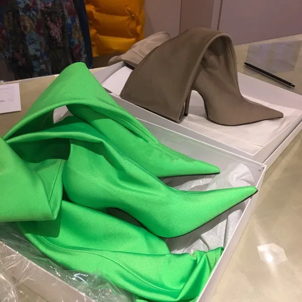 

Satin Paris women's boots women's super high heel thin legged pointed boots over the knee boots socks elastic ankle boots