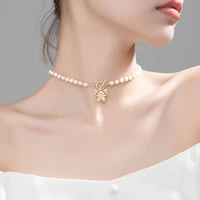 trustdavis luxury 925 sterling silver 5mm baroque pearl butterfly choker short necklace for women wedding s925 jewelry da1177