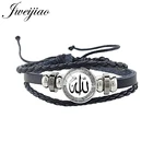 JWEIJIAO религиозный узор Исламские мусульманские 18 мм круглые стеклянные черные кожаные браслеты модные мужские браслеты ювелирные изделия с кнопками NT355