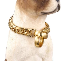 14mm fashion dog chain collar golden stainless steel slip dog collars for large dogs strong choke necklace for french bulldog
