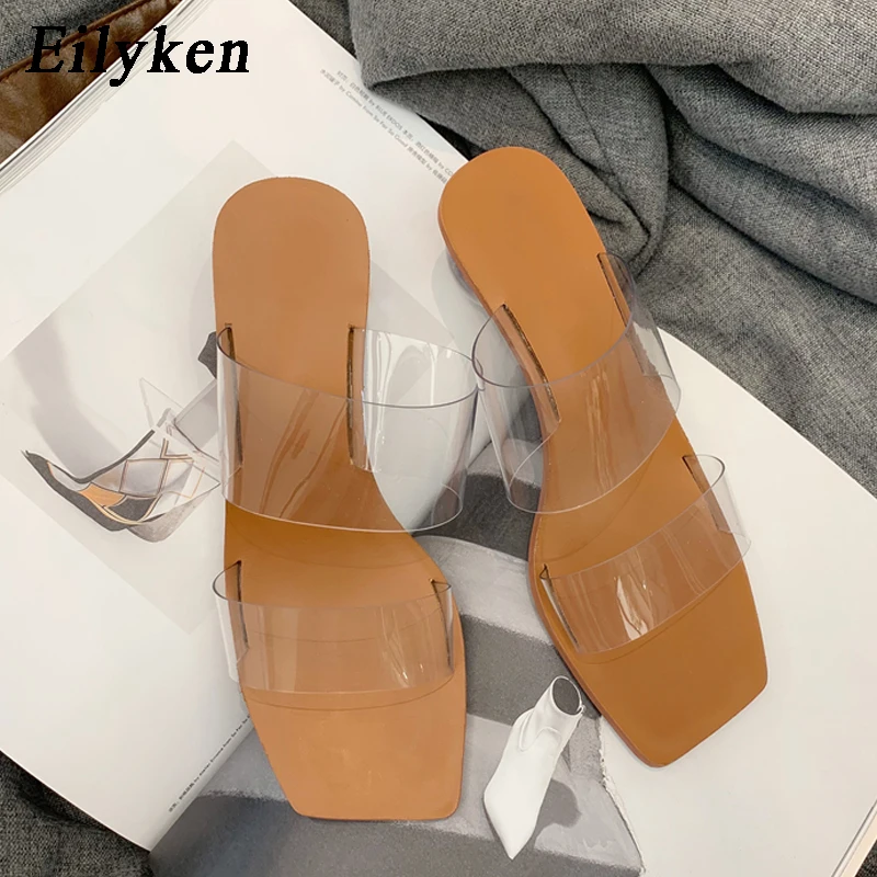 EilyKen/Большие размеры 41, 42, 43; Модные прозрачные туфли без задника; женские шлепанцы на высоком каблуке в необычном стиле; летние шлепанцы; Sandalias Mujer;