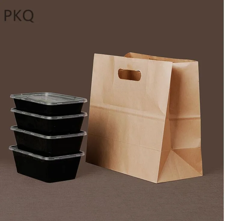 50 шт. 15*28*29 см крафт бумага упаковка для пищевых продуктов с ручкой на вынос
