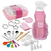 kids cooking and baking kit chef role play clothes set apron chef hat kitchen tools for little girls gift