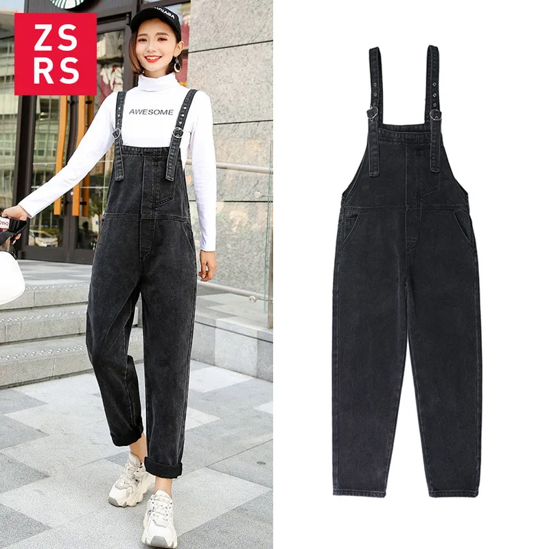 Женский джинсовый комбинезон Zsrs черный в стиле ретро с широкими штанинами