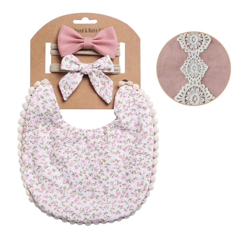 Diademas de beb&eacute; + Saliva toalla Floral babero provecho pa&ntilde;os delantal banda de pelo-4
