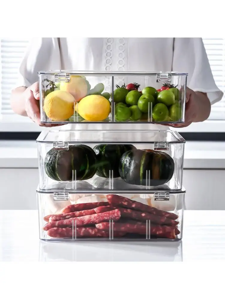 

Refrigerator Food Storage Container with Lid Kitchen Separate Organizer Vegetable Fruit Fresh Box Space Saver