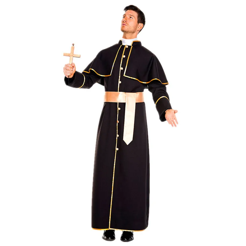 Хэллоуин человек в Для женщин костюм монахини Priest крест халат Тога христианской