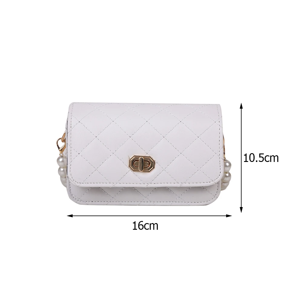 

Vintage Women PU Leather Lattice Pattern Pure Color Shoulder Crossbody Messenger Bag Casual Ladies Pearl Chain Handbags