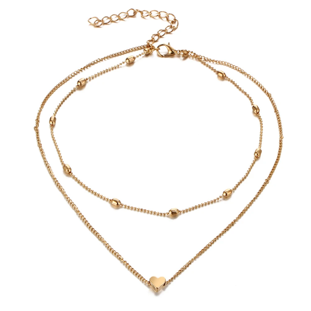 1 шт. модная подвеска в форме сердца Двухслойное ожерелье чокер с золотым и