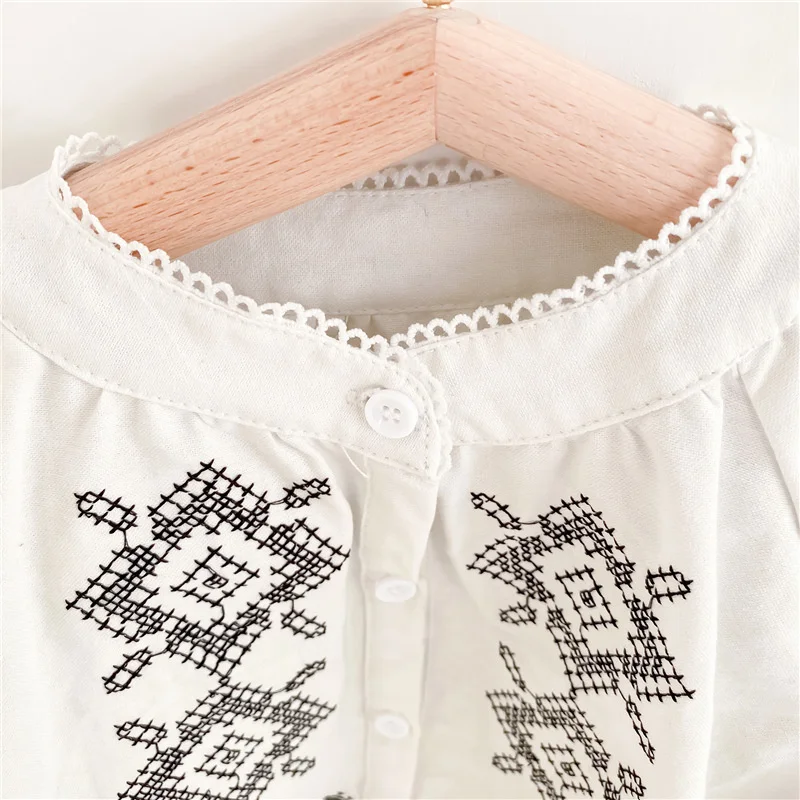 

Spring 2021 girls retro embroidery dresses fashion loose children single breasted mid-length dress 1-6Y